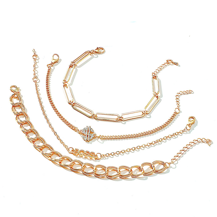 European and American fashion multi-chain anklet set INS personality metal geometric crown love bracelet 4 sets of women ?